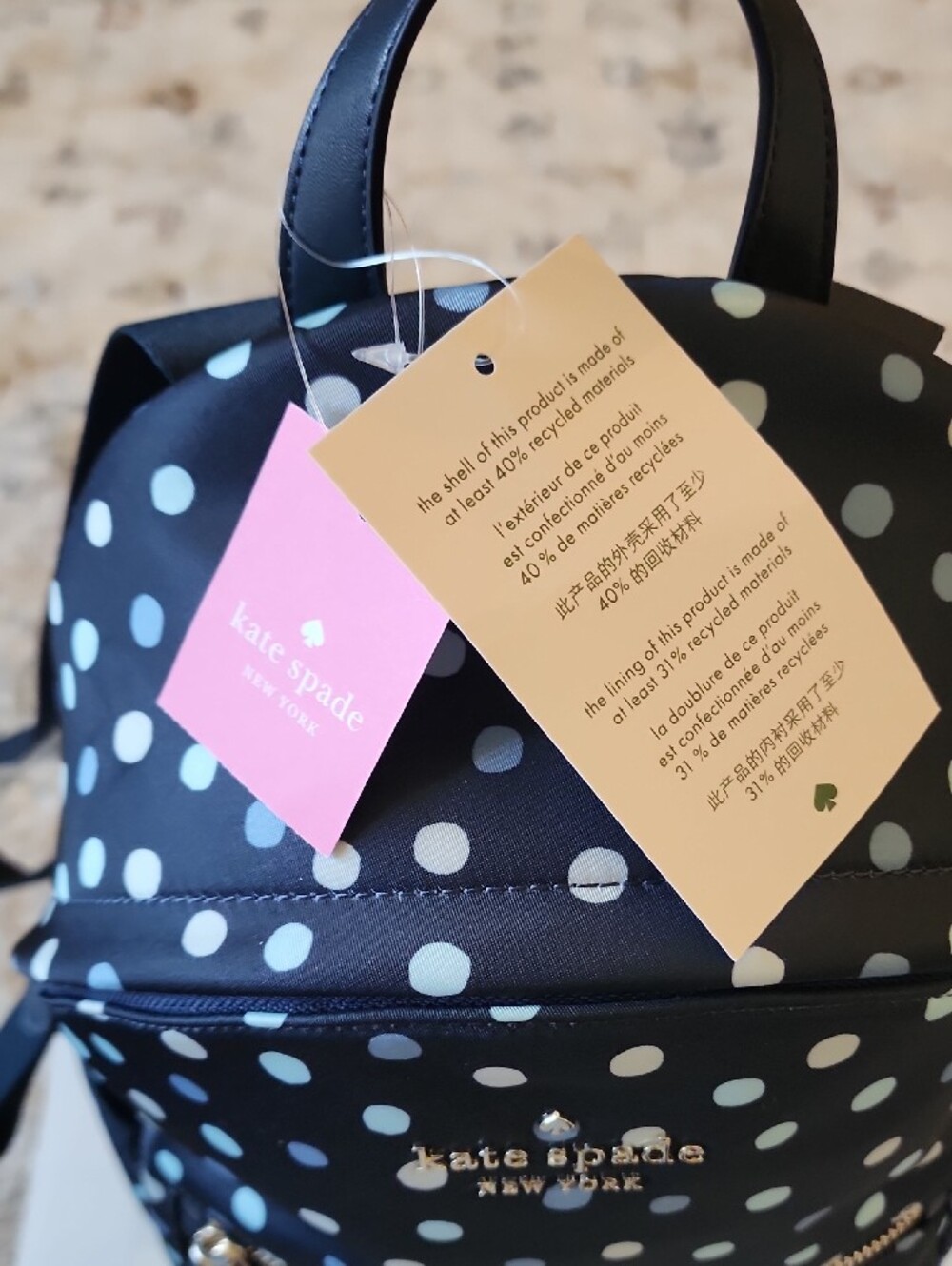 Kate Spade New York Chelsea Black Polka Dot Backpack. - Picture 6 of 12